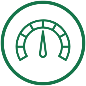 icono circular con un velocímetro en su interior. Representa el seguro del coche. Botón de enlace a la página de contacto.