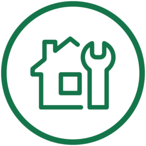 icono circular con una casa en su interior. Representa el seguro del hogar. Botón de enlace a la página de contacto.