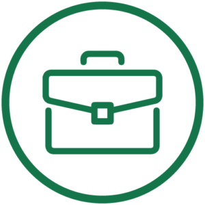 icono circular con un maletín en su interior. Representa el seguro del empleo. Botón de enlace a la página de contacto.