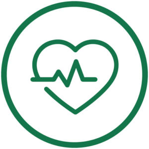 icono circular con un corazón en su interior. Representa el seguro de vida. Botón de enlace a la página de contacto.